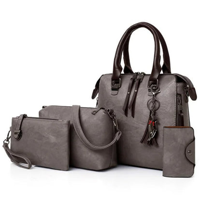 4PCS Women's Tassel Handbag Set – Luxury Leather Top-Handle & Shoulder Purses, Designer-Style Composite Bags for Elegant Everyday Fashion