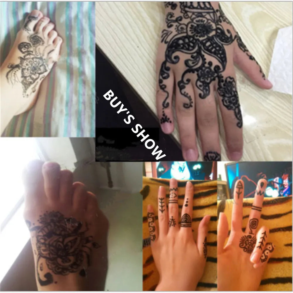 Conos de pasta de henna negra natural para tatuajes temporales – Arte corporal desechable para festivales, fiestas y bodas