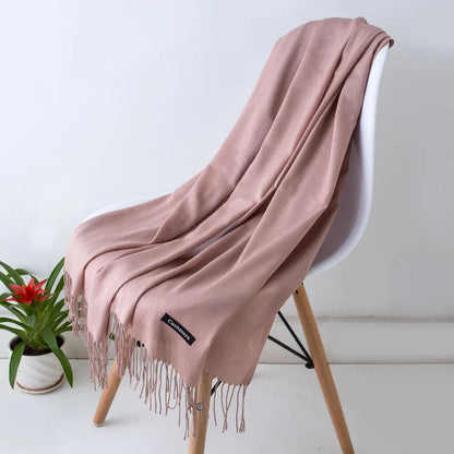 Bufanda de cachemira sólida para mujer – Chal Pashmina cálido de otoño invierno con diseño de borlas, accesorio de moda Foulard para hombres y mujeres