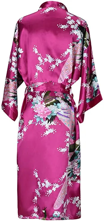 Silk Satin Floral Wedding Robe – Bride Bridesmaid Short Kimono Bathrobe Dressing Gown for Women