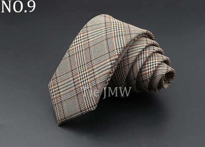 Men's 6cm Handmade Cotton Skinny Plaid Necktie – Slim Striped Grey Tie for Business, Casual & Wedding Wear
