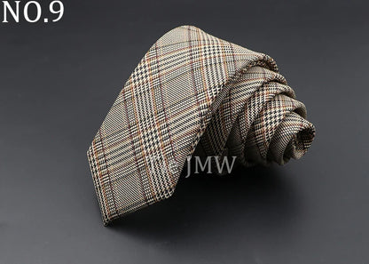 Men's 6cm Handmade Cotton Skinny Plaid Necktie – Slim Striped Grey Tie for Business, Casual & Wedding Wear