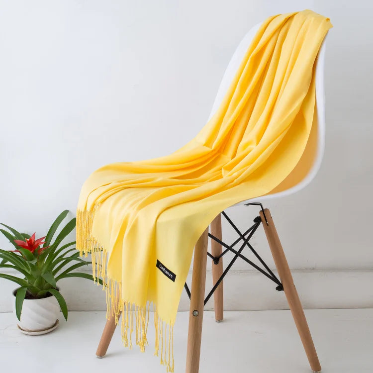 Bufanda de cachemira sólida para mujer – Chal Pashmina cálido de otoño invierno con diseño de borlas, accesorio de moda Foulard para hombres y mujeres