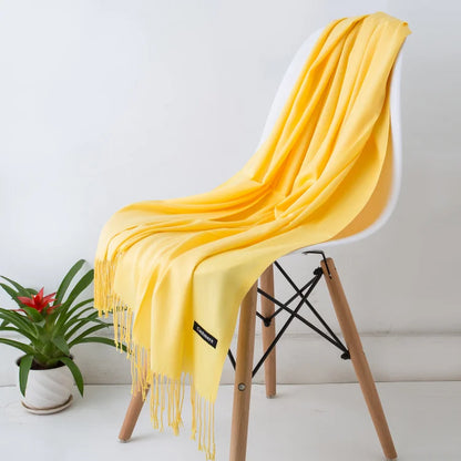 Bufanda de cachemira sólida para mujer – Chal Pashmina cálido de otoño invierno con diseño de borlas, accesorio de moda Foulard para hombres y mujeres