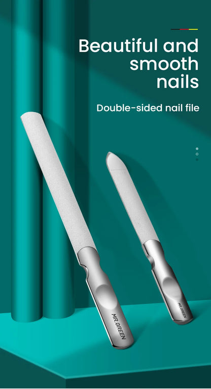 MR.GREEN Double-Sided Stainless Steel Nail File – Professional Manicure & Pedicure Grooming Tool for Finger & Toenails
