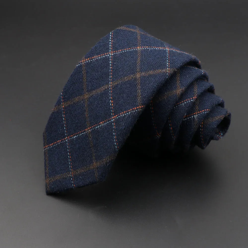 Men's 6cm Handmade Cotton Skinny Plaid Necktie – Slim Striped Grey Tie for Business, Casual & Wedding Wear