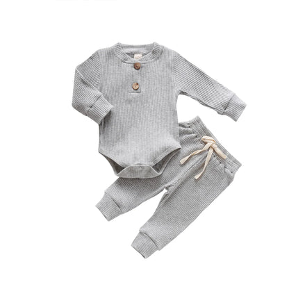 Conjunto de ropa para bebé recién nacido – Body de manga larga acanalado y a cuadros con pantalones elásticos, conjunto de 2 piezas de primavera y otoño para bebés y niñas, conjunto de ropa suave e informal para niños pequeños