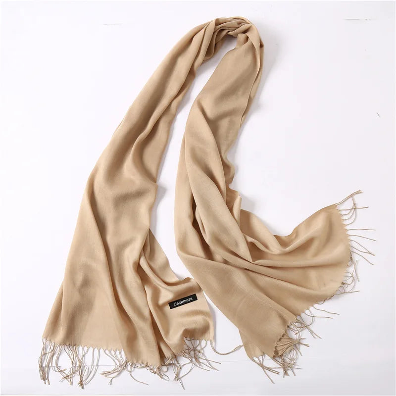 Bufanda de cachemira sólida para mujer – Chal Pashmina cálido de otoño invierno con diseño de borlas, accesorio de moda Foulard para hombres y mujeres