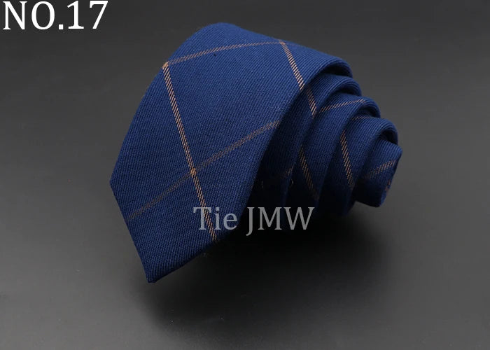 Men's 6cm Handmade Cotton Skinny Plaid Necktie – Slim Striped Grey Tie for Business, Casual & Wedding Wear
