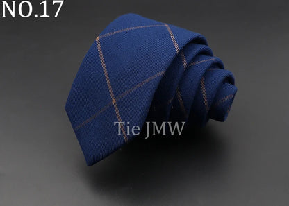 Men's 6cm Handmade Cotton Skinny Plaid Necktie – Slim Striped Grey Tie for Business, Casual & Wedding Wear