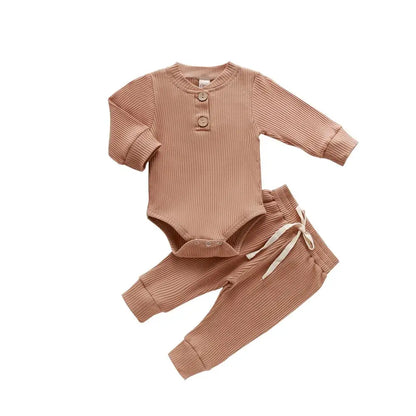 Conjunto de ropa para bebé recién nacido – Body de manga larga acanalado y a cuadros con pantalones elásticos, conjunto de 2 piezas de primavera y otoño para bebés y niñas, conjunto de ropa suave e informal para niños pequeños