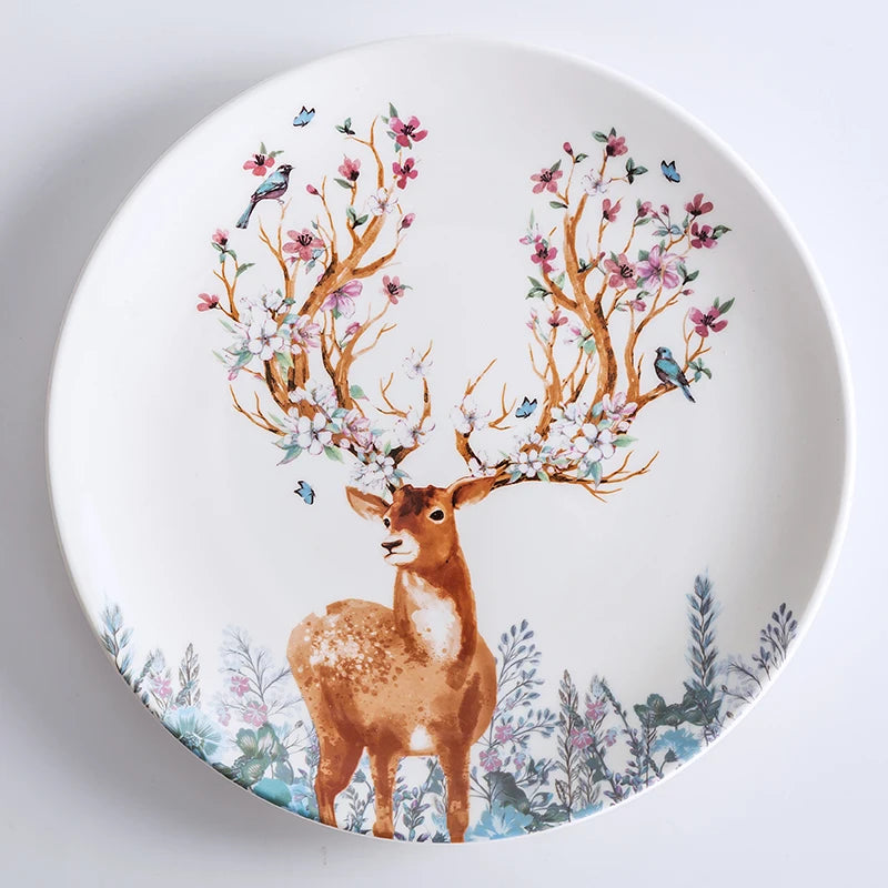 Elk Reindeer Ceramic Serving Plates – Christmas Deer Snack, Cake & Candy Dishes with Porcelain Tray for Fruit & Table Decor
