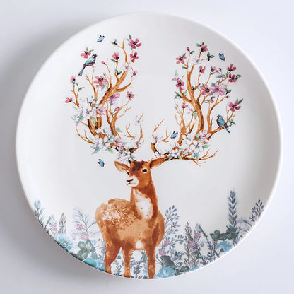 Elk Reindeer Ceramic Serving Plates – Christmas Deer Snack, Cake & Candy Dishes with Porcelain Tray for Fruit & Table Decor