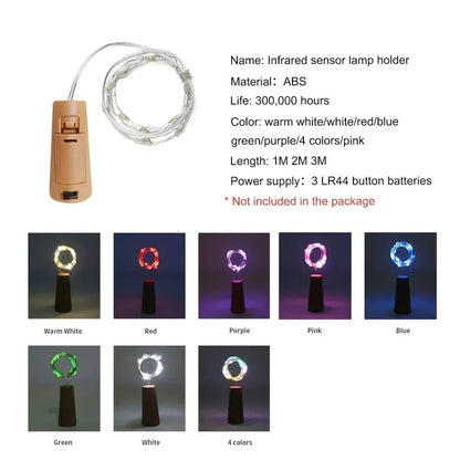 1M/2M/3M Wine Cork LED Bottle Lights – Battery-Powered String Lights for Party, Wedding, Christmas, Halloween & Bar Decor