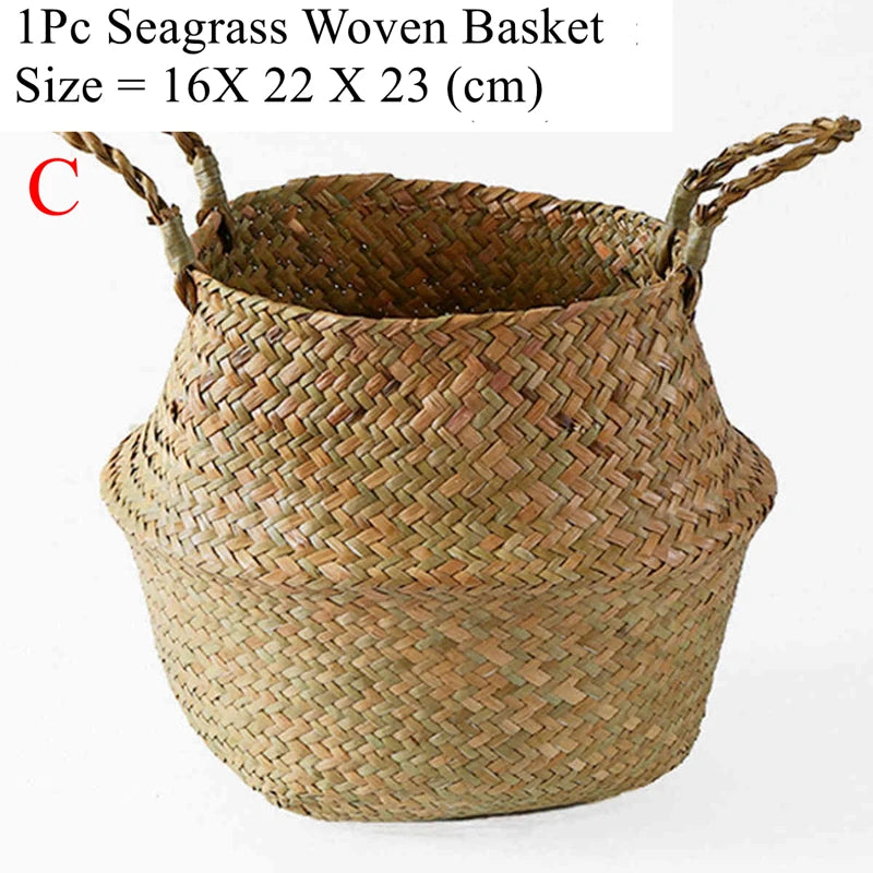 Cesta de mimbre de algas marinas Zerolife – Maceta colgante de ratán natural, cesto de ropa sucia, cesta de pícnic y cesta organizadora para el hogar Cesta Mimbre para plantas, ropa y decoración