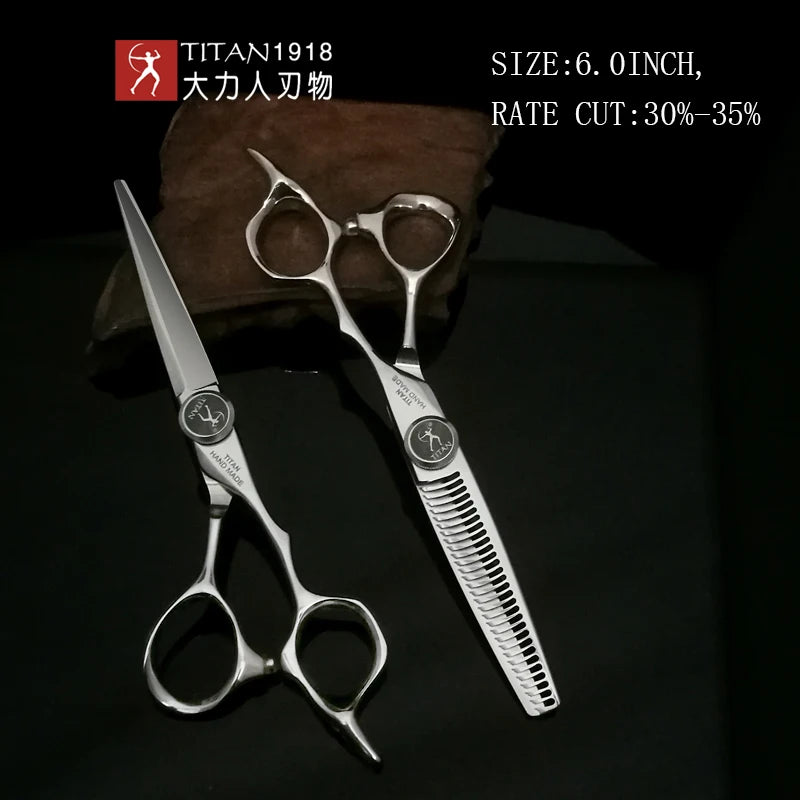 TITAN Kit de Ciseaux Professionnels de Coiffure – Ciseaux de Coupe et d'Effilage pour Barbiers, Ciseaux de Salon en Acier Japonais 440C 5.5/6.0/6.5/7.0 Pouces pour Coiffeurs et Barbiers