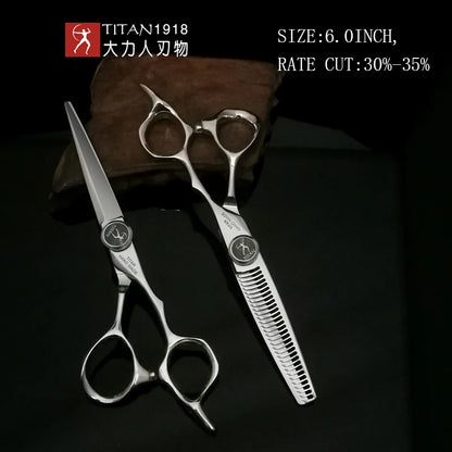 TITAN Kit de Ciseaux Professionnels de Coiffure – Ciseaux de Coupe et d'Effilage pour Barbiers, Ciseaux de Salon en Acier Japonais 440C 5.5/6.0/6.5/7.0 Pouces pour Coiffeurs et Barbiers