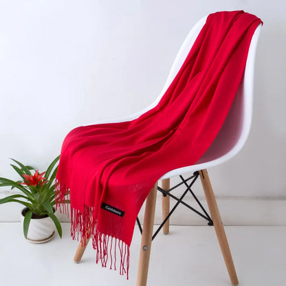 Bufanda de cachemira sólida para mujer – Chal Pashmina cálido de otoño invierno con diseño de borlas, accesorio de moda Foulard para hombres y mujeres