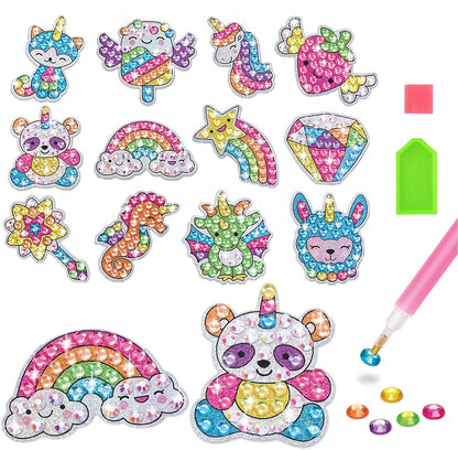 Kit de pegatinas de pintura de diamantes grandes de 12 piezas – Manualidades de mosaico de unicornio, animales y vida marina para niños