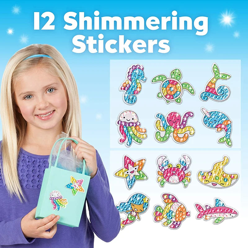 Kit de pegatinas de pintura de diamantes grandes de 12 piezas – Manualidades de mosaico de unicornio, animales y vida marina para niños