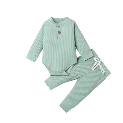 Conjunto de ropa para bebé recién nacido – Body de manga larga acanalado y a cuadros con pantalones elásticos, conjunto de 2 piezas de primavera y otoño para bebés y niñas, conjunto de ropa suave e informal para niños pequeños