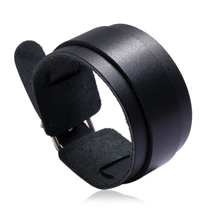 Modyle Wide Genuine Leather Cuff Bracelet – Vintage Brown & Black Punk Wristband for Men | Retro Fashion Jewelry Accessory