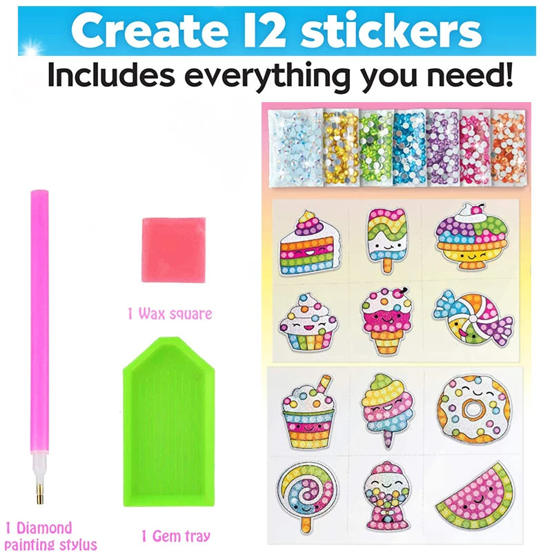 Kit de pegatinas de pintura de diamantes grandes de 12 piezas – Manualidades de mosaico de unicornio, animales y vida marina para niños