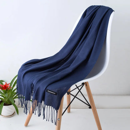 Bufanda de cachemira sólida para mujer – Chal Pashmina cálido de otoño invierno con diseño de borlas, accesorio de moda Foulard para hombres y mujeres