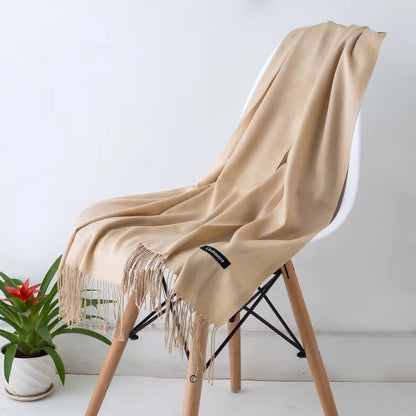 Bufanda de cachemira sólida para mujer – Chal Pashmina cálido de otoño invierno con diseño de borlas, accesorio de moda Foulard para hombres y mujeres