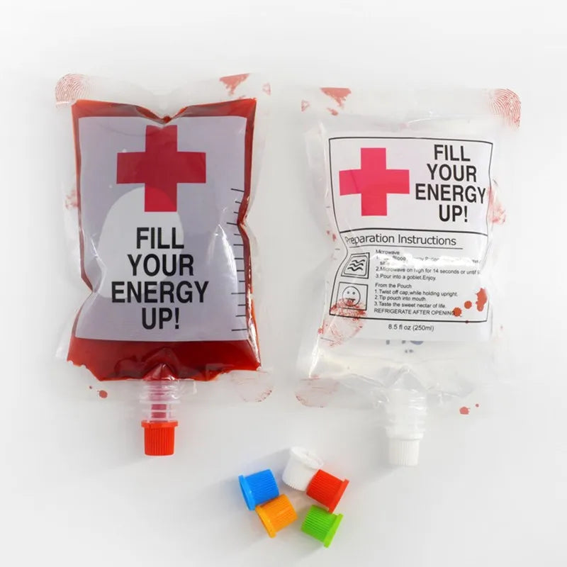 1PC Halloween Vampire Blood Drink Container Bag – PVC Beverage & Water Bottle Holder for Zombie Cosplay, Halloween Party Props & Decorations