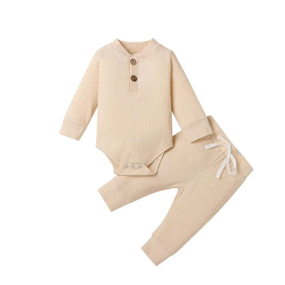 Conjunto de ropa para bebé recién nacido – Body de manga larga acanalado y a cuadros con pantalones elásticos, conjunto de 2 piezas de primavera y otoño para bebés y niñas, conjunto de ropa suave e informal para niños pequeños