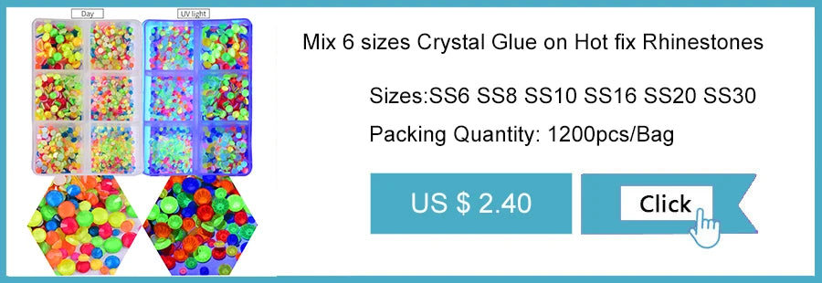 Set de diamantes de imitación de fijación en caliente de 1440 piezas – Piedras de cristal brillante de base plana para decoración de uñas, ropa y manualidades