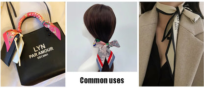 Pañuelo estrecho de sarga de seda 100 % de lujo para mujer, diseño de marca, pañuelo para bolso, pañuelo para el cuello, diadema para el pelo