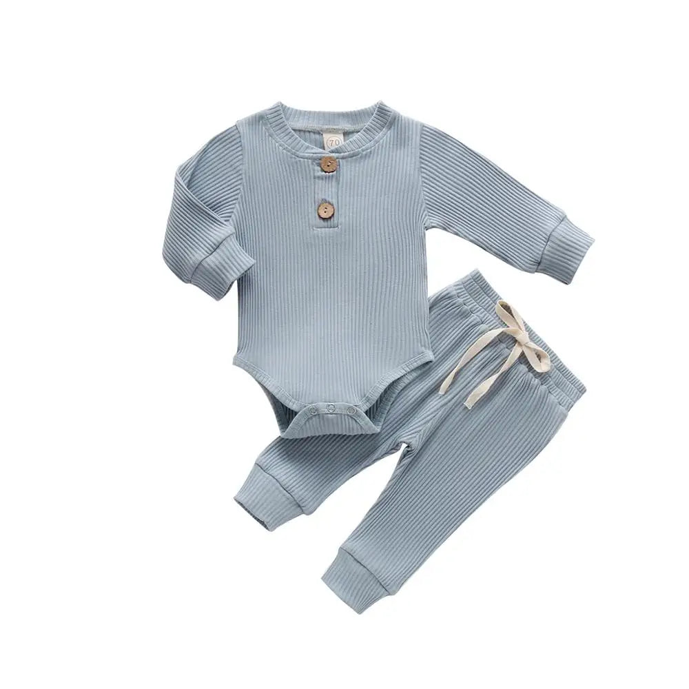 Conjunto de ropa para bebé recién nacido – Body de manga larga acanalado y a cuadros con pantalones elásticos, conjunto de 2 piezas de primavera y otoño para bebés y niñas, conjunto de ropa suave e informal para niños pequeños