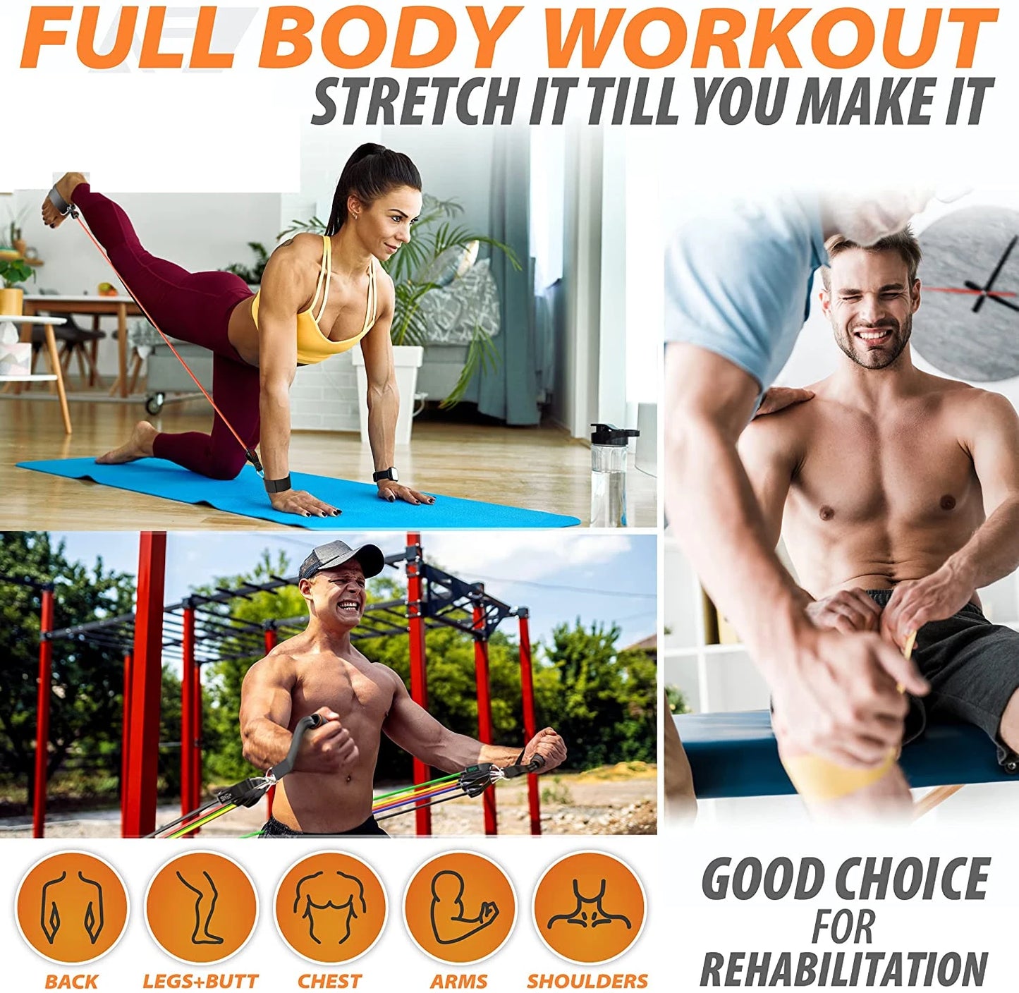 Juego de Bandas de Resistencia para Barra de Ejercicio – Expansor de Cuerda para Pilates y Yoga para Entrenamiento de Fuerza, Fisicoculturismo, Gimnasio en Casa y Ejercicios de Fitness