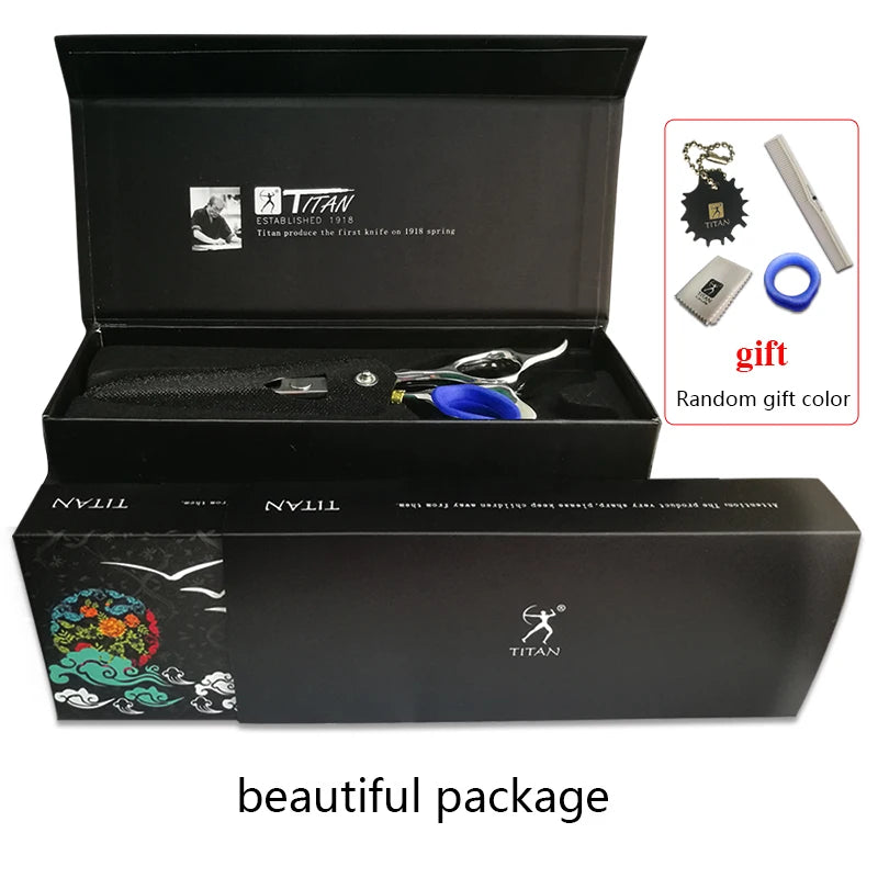 TITAN Kit de Ciseaux Professionnels de Coiffure – Ciseaux de Coupe et d'Effilage pour Barbiers, Ciseaux de Salon en Acier Japonais 440C 5.5/6.0/6.5/7.0 Pouces pour Coiffeurs et Barbiers