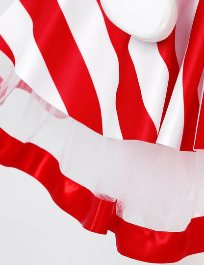 Girls' Christmas Candy Cane Costume Dress, Red and White Striped Sequin Mesh Tutu Leotard for Ballet, Skating, Dance, Carnival, Circus and Holiday Parties