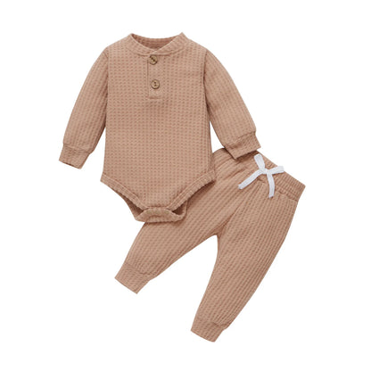 Conjunto de ropa para bebé recién nacido – Body de manga larga acanalado y a cuadros con pantalones elásticos, conjunto de 2 piezas de primavera y otoño para bebés y niñas, conjunto de ropa suave e informal para niños pequeños