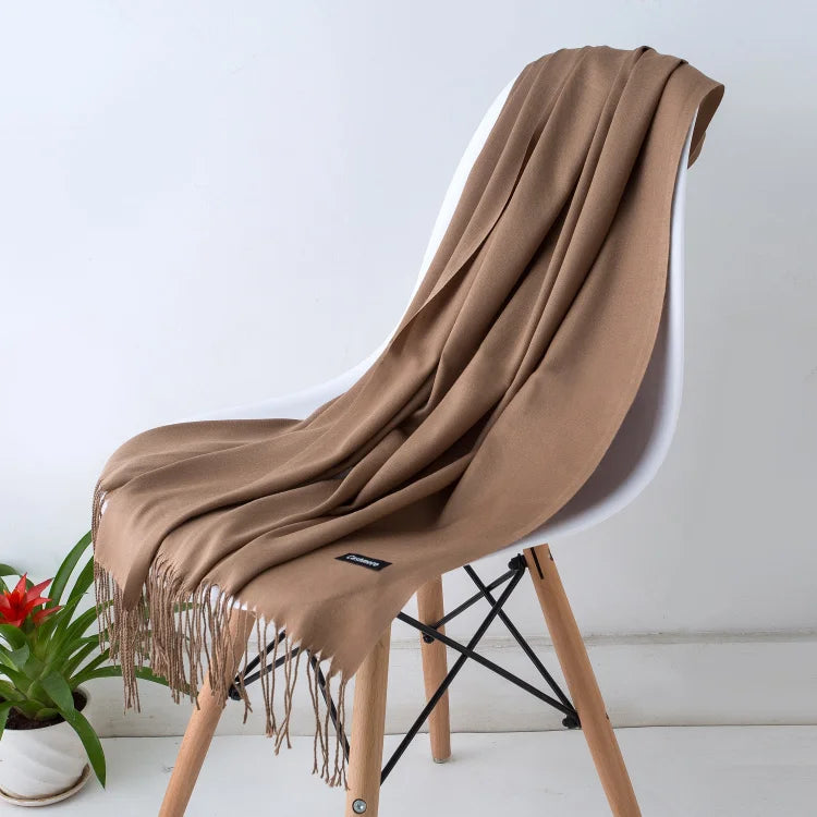 Bufanda de cachemira sólida para mujer – Chal Pashmina cálido de otoño invierno con diseño de borlas, accesorio de moda Foulard para hombres y mujeres