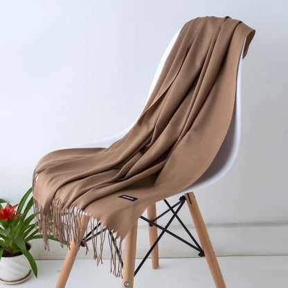 Bufanda de cachemira sólida para mujer – Chal Pashmina cálido de otoño invierno con diseño de borlas, accesorio de moda Foulard para hombres y mujeres