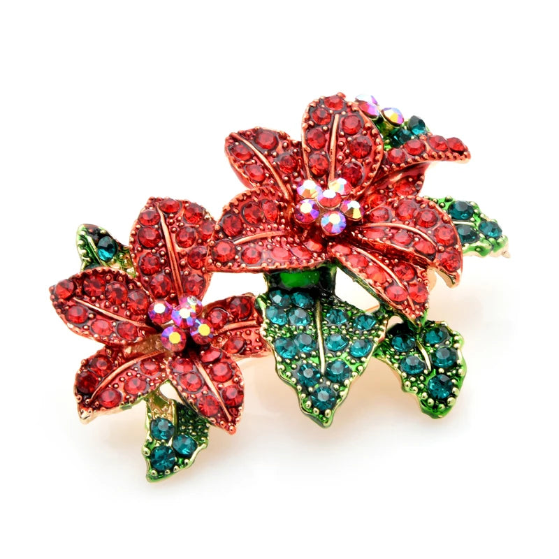 Wuli&baby Red Rhinestone Flower Brooch for Women – Beautiful Alloy Floral Pin, Elegant Fashion Jewelry & New Year Gift Accessory