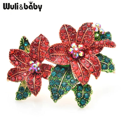 Wuli&baby Red Rhinestone Flower Brooch for Women – Beautiful Alloy Floral Pin, Elegant Fashion Jewelry & New Year Gift Accessory