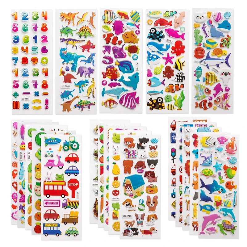 Autocollants 3D gonflés pour enfants – Feuilles d'autocollants éducatifs de dessins animés, jouet de bricolage créatif pour tout-petits, garçons et filles, cadeau d'activité artistique amusante