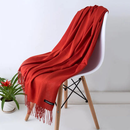Bufanda de cachemira sólida para mujer – Chal Pashmina cálido de otoño invierno con diseño de borlas, accesorio de moda Foulard para hombres y mujeres