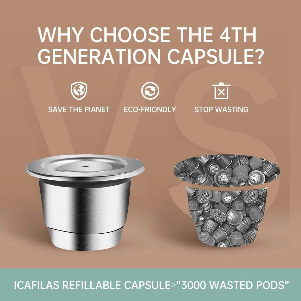 iCafilas Reusable Coffee Capsule – Stainless Steel Refillable Coffee Pod Filter Compatible with Nespresso Coffee Machines, Eco-Friendly Reusable Espresso Cup for Home Brewing