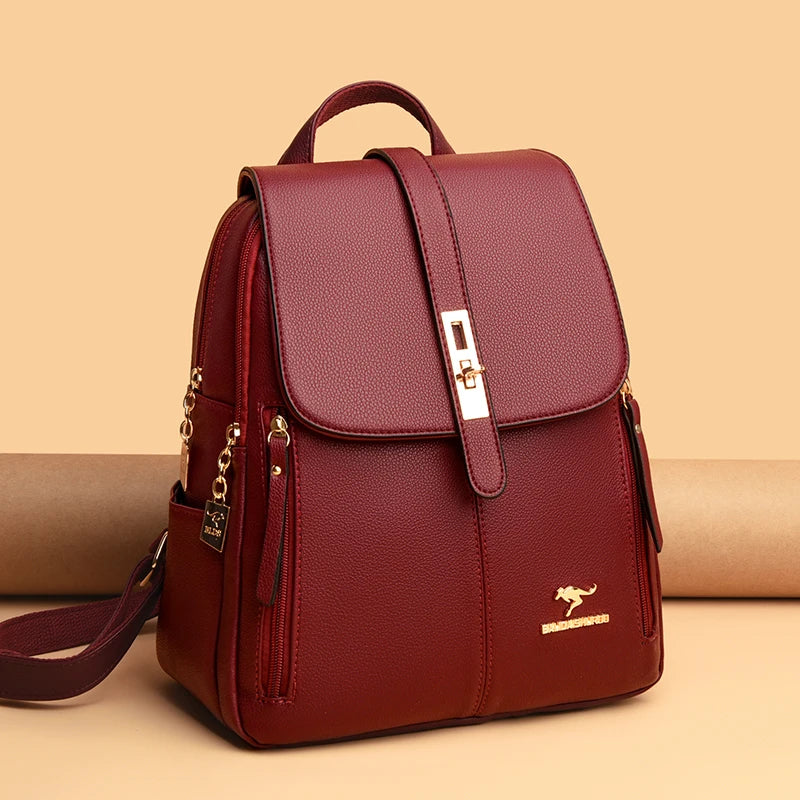 Women's Large-Capacity Leather Backpack Purse – High-Quality Vintage Rucksack for School, Travel, Work & Everyday Use, Stylish Ladies' Bookbag