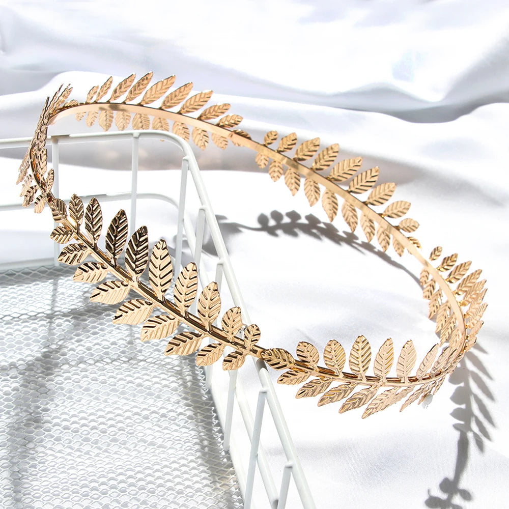 Vintage Gold Leaf Bridal Headband – Roman Greek Goddess Wedding Tiara Crown Hair Accessory for Women