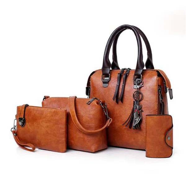 4PCS Women's Tassel Handbag Set – Luxury Leather Top-Handle & Shoulder Purses, Designer-Style Composite Bags for Elegant Everyday Fashion