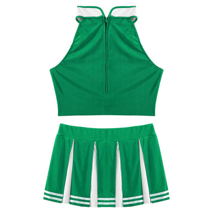 Women’s Cheerleader Cosplay Costume – Uniform Set (Crop Top + Mini Pleated Skirt, Carnival Outfit)