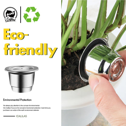 iCafilas Reusable Coffee Capsule – Stainless Steel Refillable Coffee Pod Filter Compatible with Nespresso Coffee Machines, Eco-Friendly Reusable Espresso Cup for Home Brewing